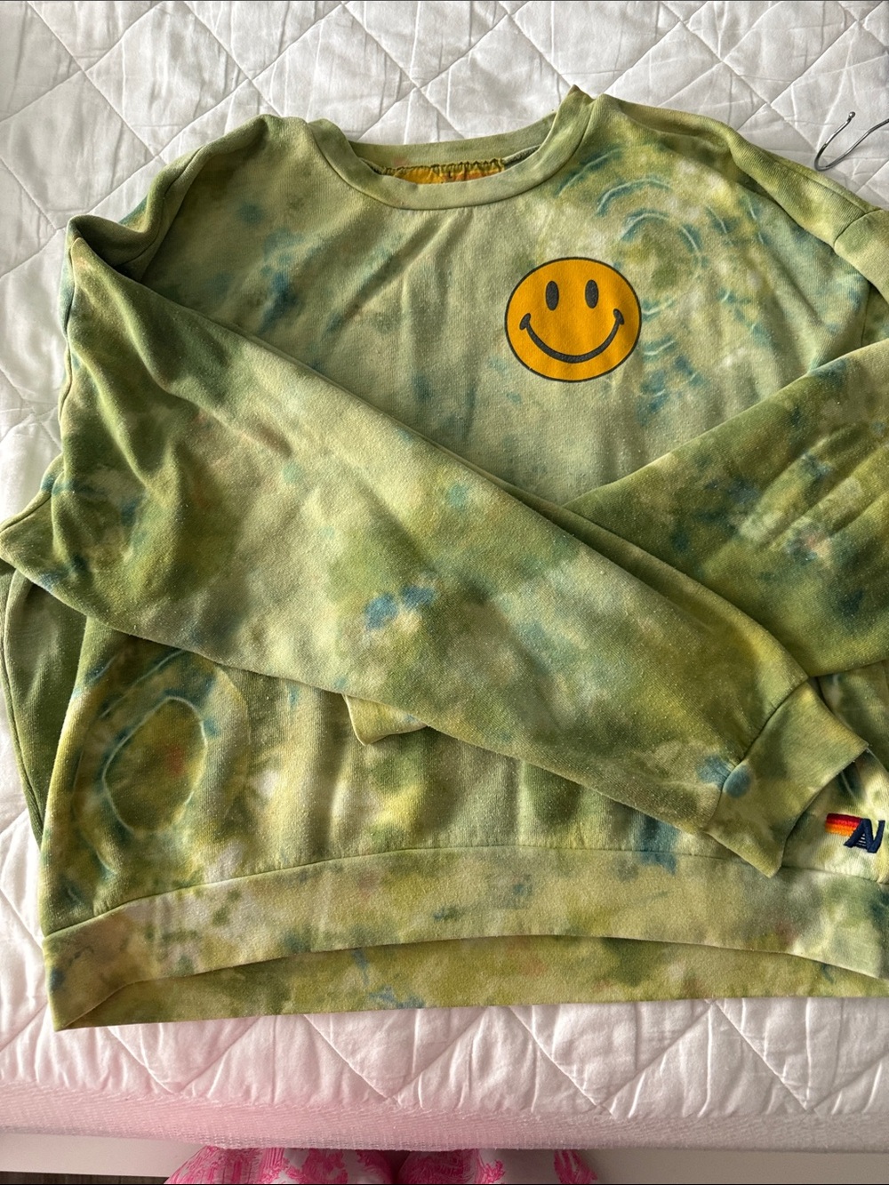 Aviator Nation Green Tie-Dye Smiley Crewneck Sweatshirt